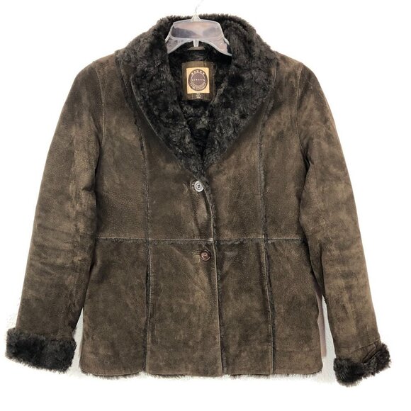 Giacca Brown Soft Leather Faux Fur Lined Coat Size MP - Picture 1 of 6